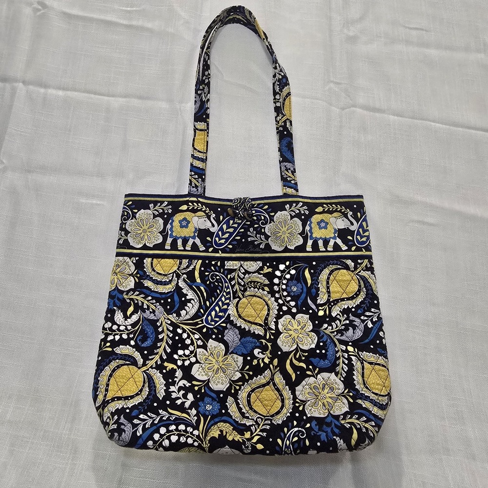 Vera Bradley Ellie Blue Toggle Tote NWOT Retired Elephant Blue Yellow Game Day